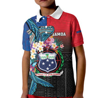 Samoa Kid Polo Shirt Humpback Whale Siapo Pattern LT05 Kid Blue - Polynesian Pride