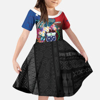 Samoa Kid Short Sleeve Dress Humpback Whale Siapo Pattern LT05 KID Blue - Polynesian Pride