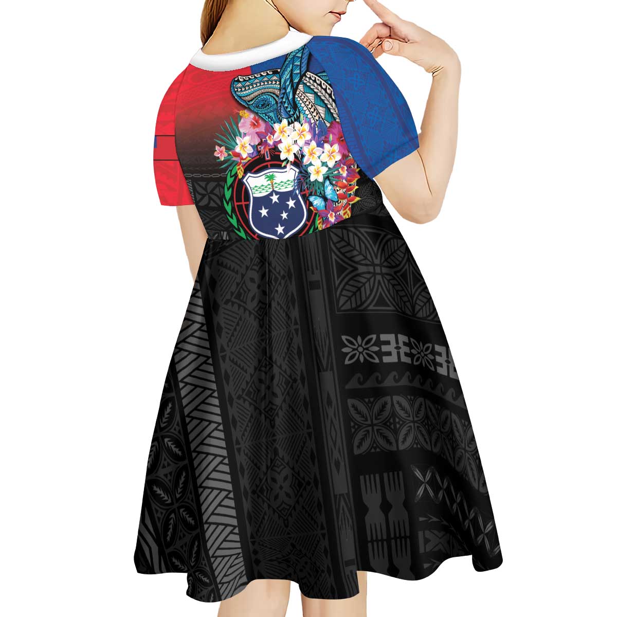 Samoa Kid Short Sleeve Dress Humpback Whale Siapo Pattern LT05 - Polynesian Pride