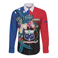 Samoa Long Sleeve Button Shirt Humpback Whale Siapo Pattern LT05 Unisex Blue - Polynesian Pride