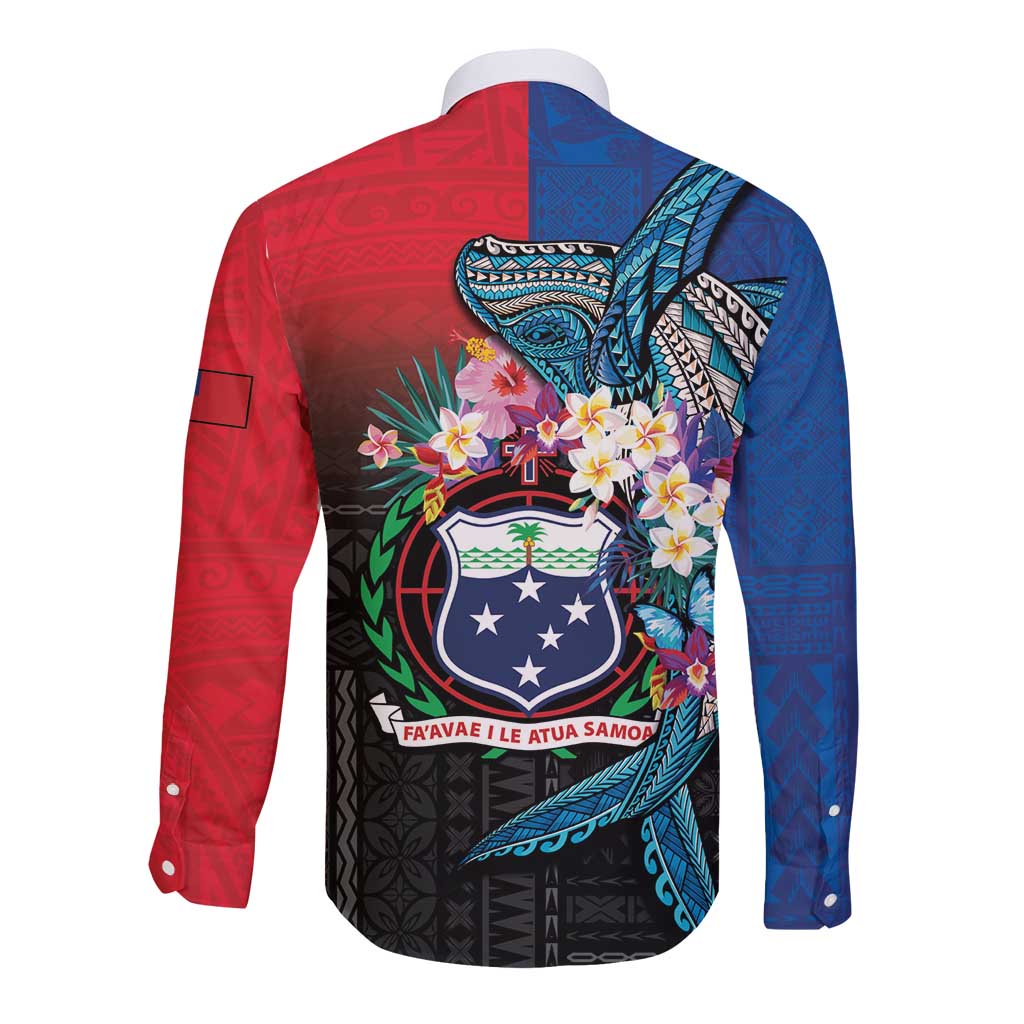 Samoa Long Sleeve Button Shirt Humpback Whale Siapo Pattern LT05 - Polynesian Pride