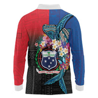 Samoa Long Sleeve Polo Shirt Humpback Whale Siapo Pattern LT05 - Polynesian Pride