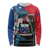 Samoa Long Sleeve Shirt Humpback Whale Siapo Pattern LT05 Unisex Blue - Polynesian Pride