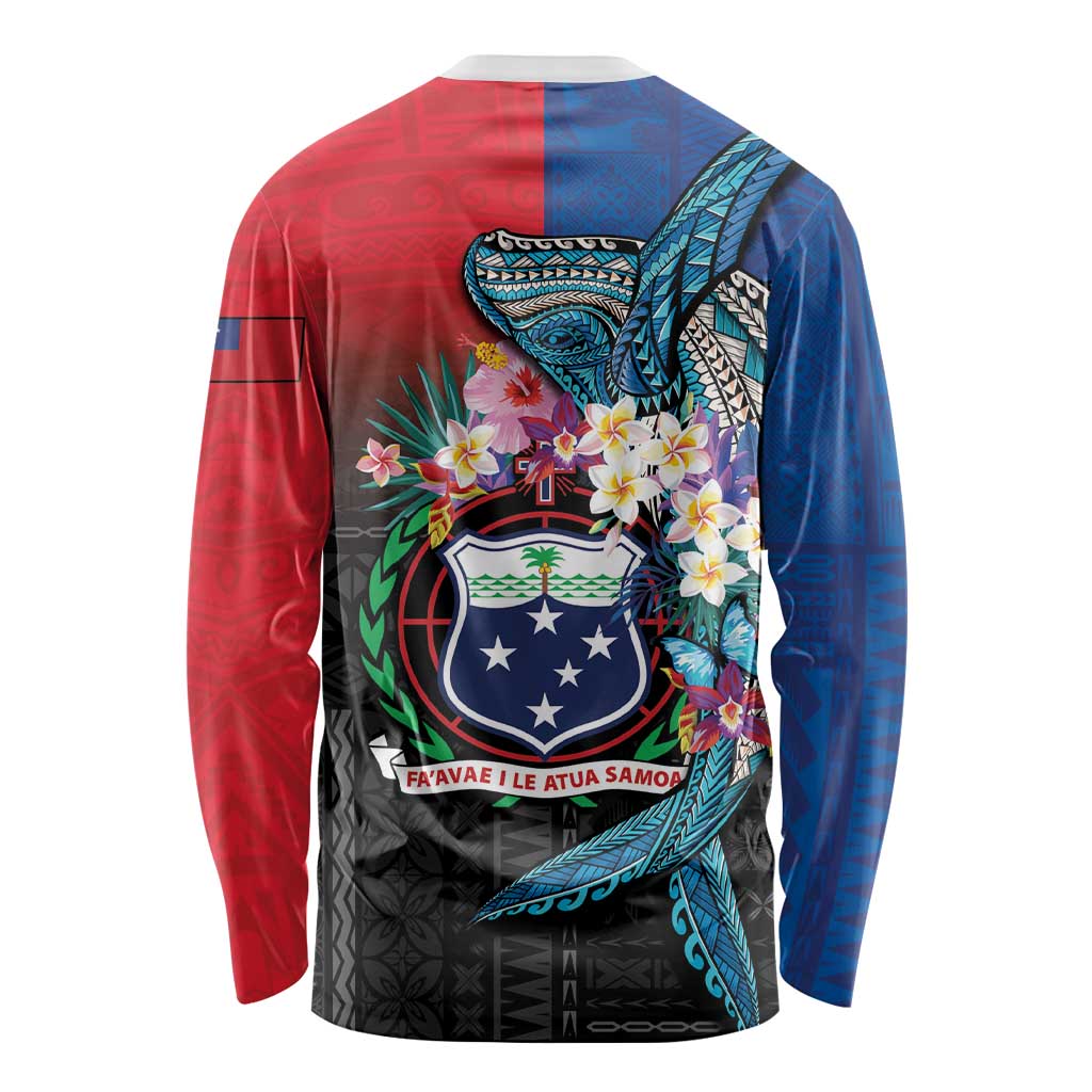 Samoa Long Sleeve Shirt Humpback Whale Siapo Pattern LT05 - Polynesian Pride