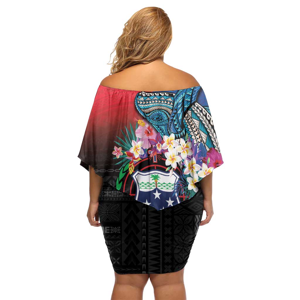 Samoa Off Shoulder Short Dress Humpback Whale Siapo Pattern