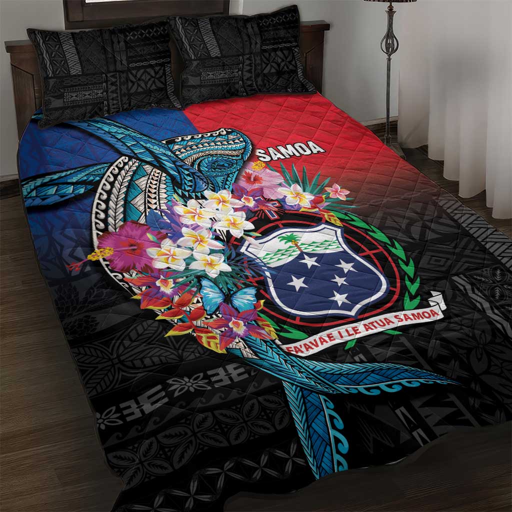 Samoa Quilt Bed Set Humpback Whale Siapo Pattern LT05 Blue - Polynesian Pride