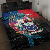 Samoa Quilt Bed Set Humpback Whale Siapo Pattern LT05 Blue - Polynesian Pride