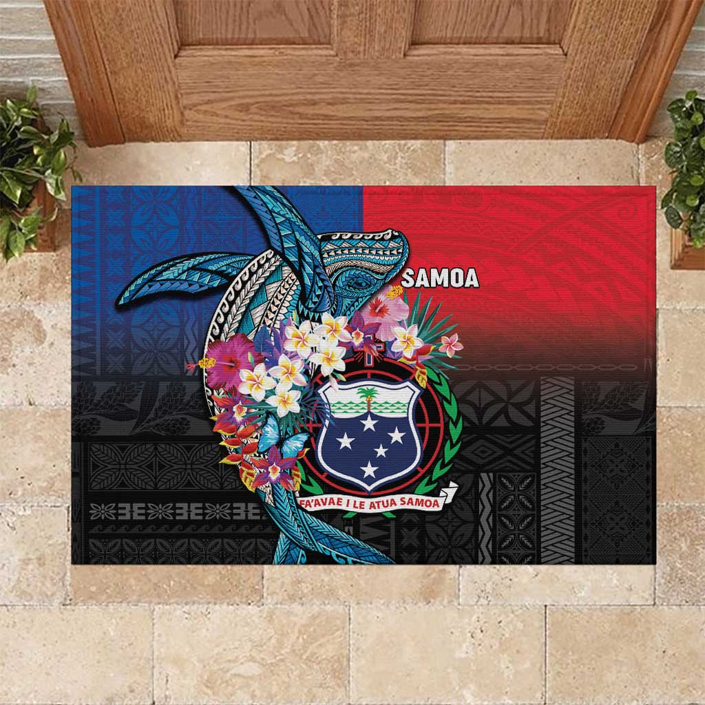 Samoa Rubber Doormat Humpback Whale Siapo Pattern LT05 Blue - Polynesian Pride