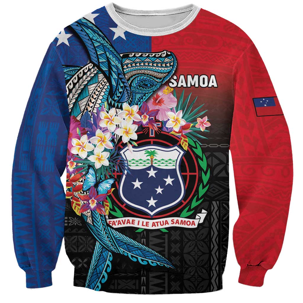 Samoa Sweatshirt Humpback Whale Siapo Pattern LT05 Unisex Blue - Polynesian Pride