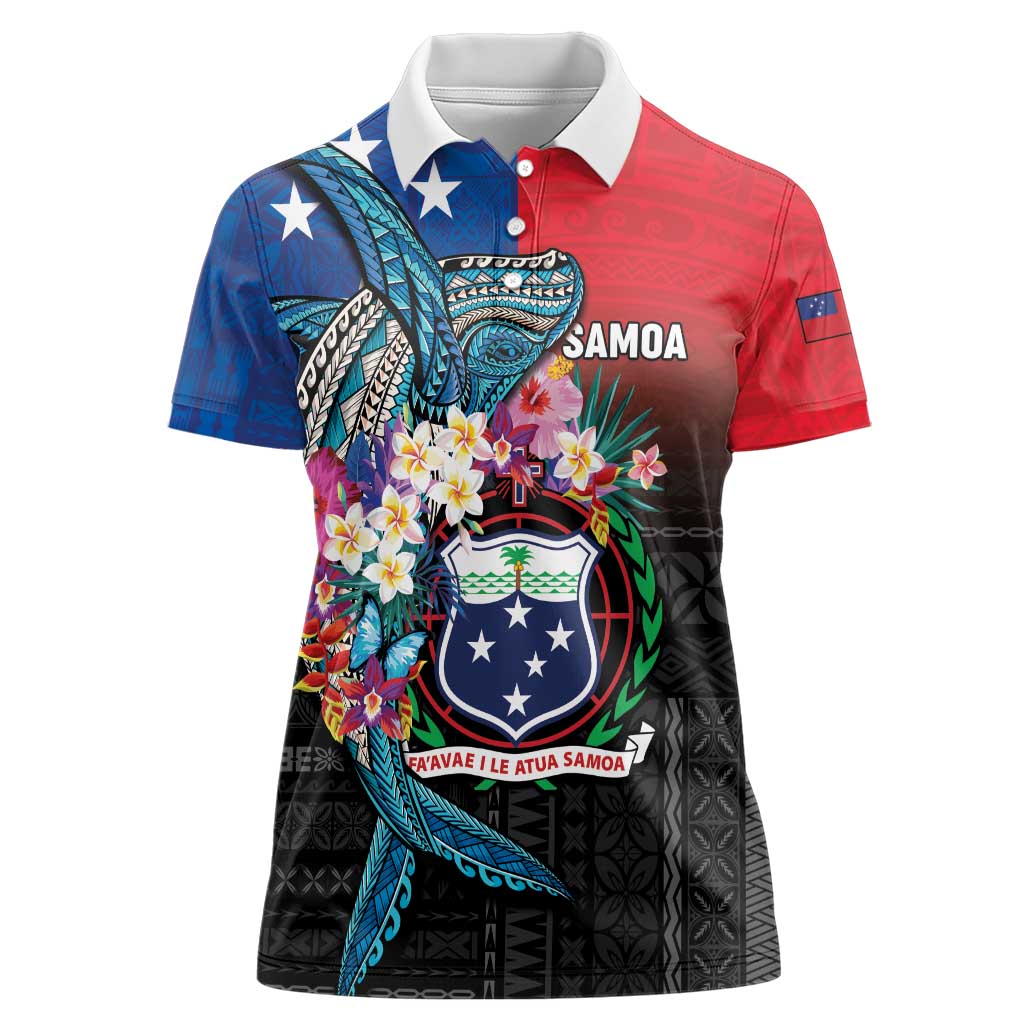 Samoa Women Polo Shirt Humpback Whale Siapo Pattern