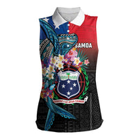 Samoa Women Sleeveless Polo Shirt Humpback Whale Siapo Pattern LT05 Female Blue - Polynesian Pride