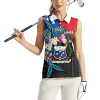 Samoa Women Sleeveless Polo Shirt Humpback Whale Siapo Pattern LT05 - Polynesian Pride