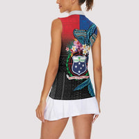 Samoa Women Sleeveless Polo Shirt Humpback Whale Siapo Pattern LT05 - Polynesian Pride