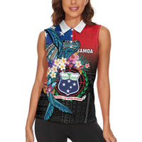 Samoa Women Sleeveless Polo Shirt Humpback Whale Siapo Pattern LT05 - Polynesian Pride
