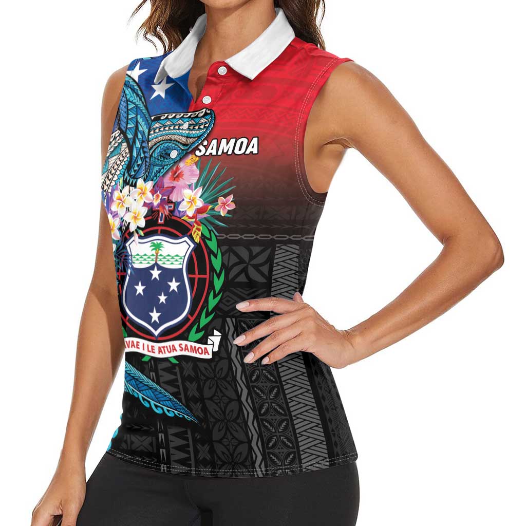 Samoa Women Sleeveless Polo Shirt Humpback Whale Siapo Pattern LT05 - Polynesian Pride