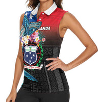 Samoa Women Sleeveless Polo Shirt Humpback Whale Siapo Pattern LT05 - Polynesian Pride