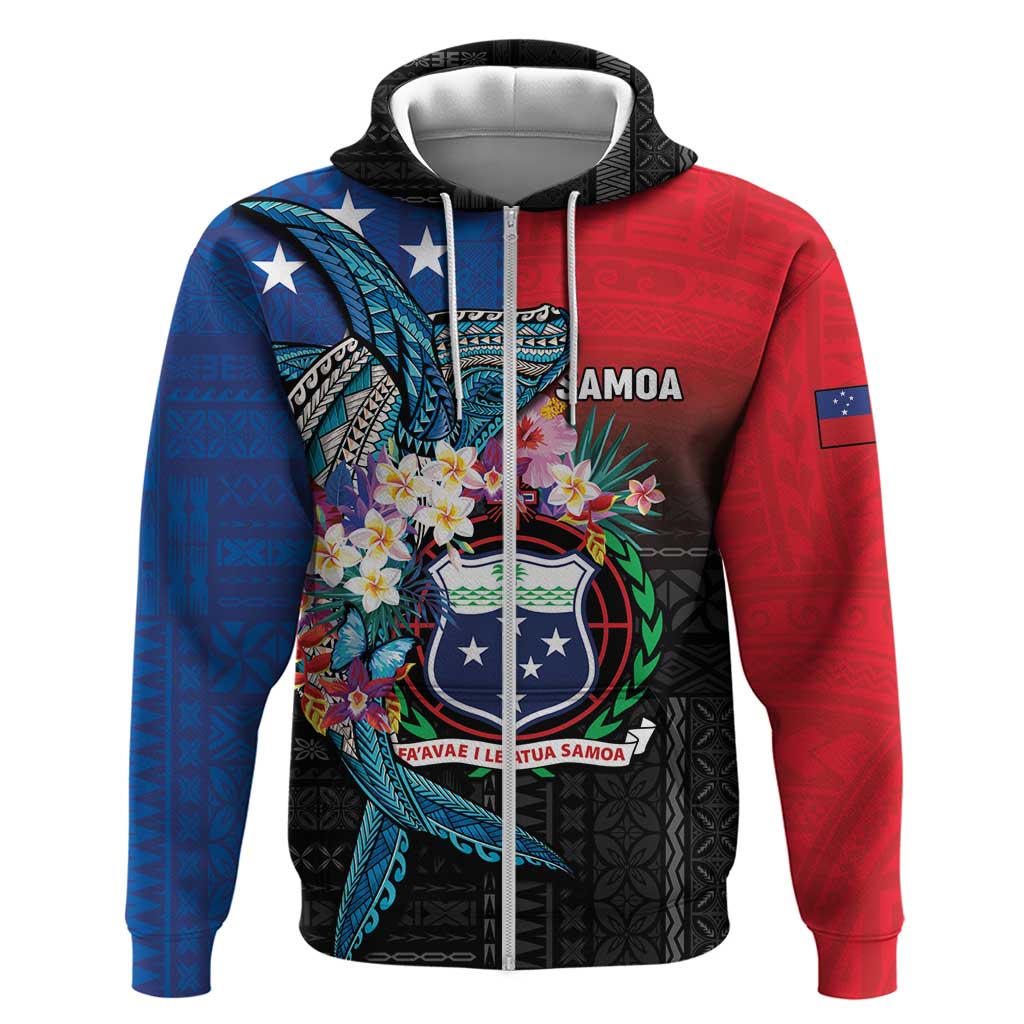 Samoa Zip Hoodie Humpback Whale Siapo Pattern LT05 Zip Hoodie Blue - Polynesian Pride
