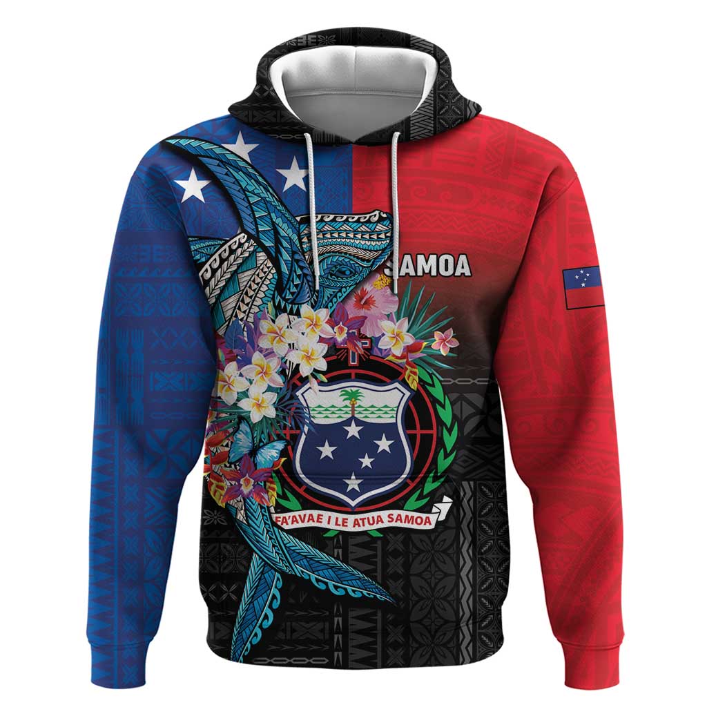 Samoa Zip Hoodie Humpback Whale Siapo Pattern LT05 Pullover Hoodie Blue - Polynesian Pride