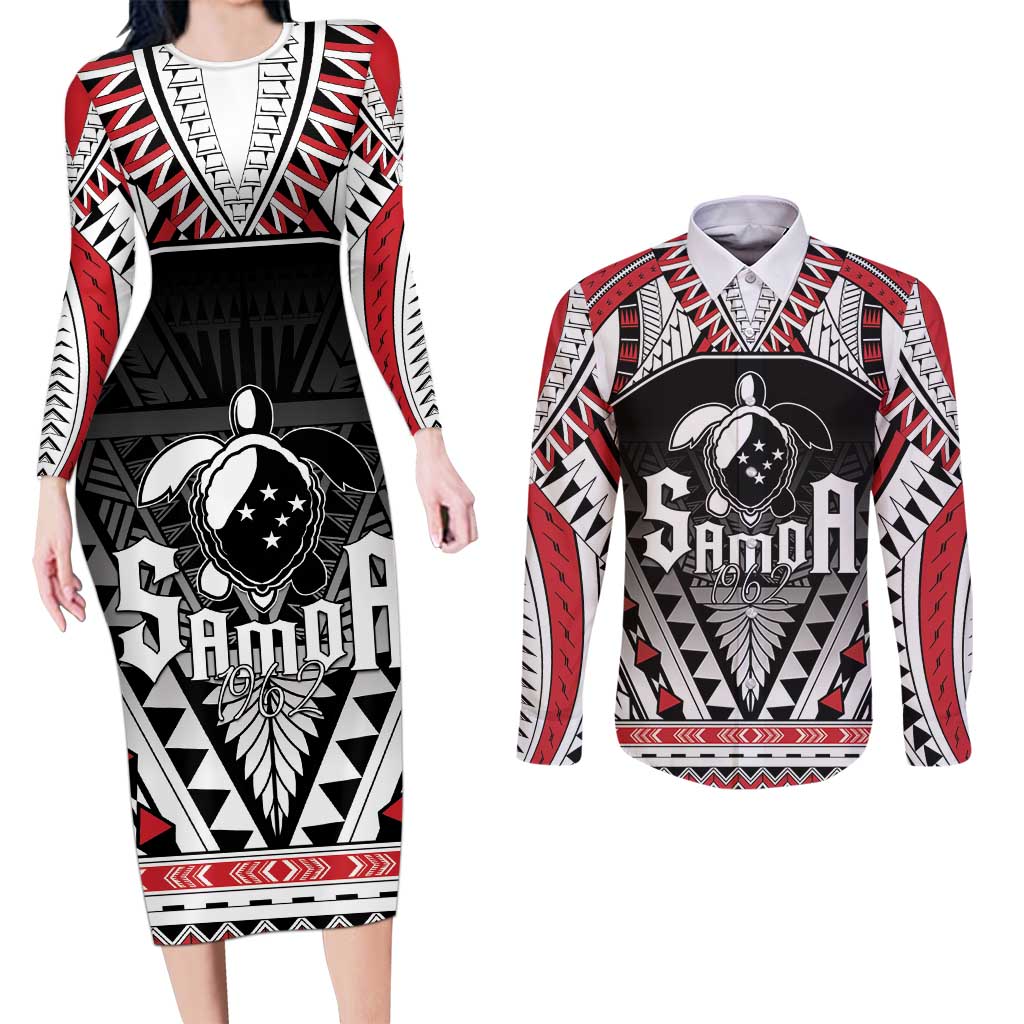 Samoa Independence Day Couples Matching Long Sleeve Bodycon Dress and Long Sleeve Button Shirt Proud To Be Samoan LT05 Black - Polynesian Pride