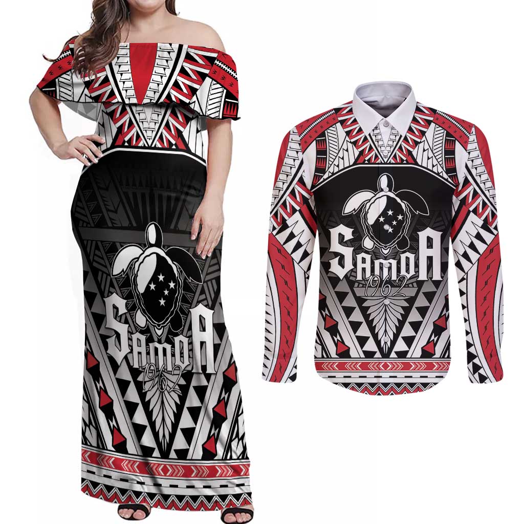 Samoa Independence Day Couples Matching Off Shoulder Maxi Dress and Long Sleeve Button Shirt Proud To Be Samoan LT05 Black - Polynesian Pride