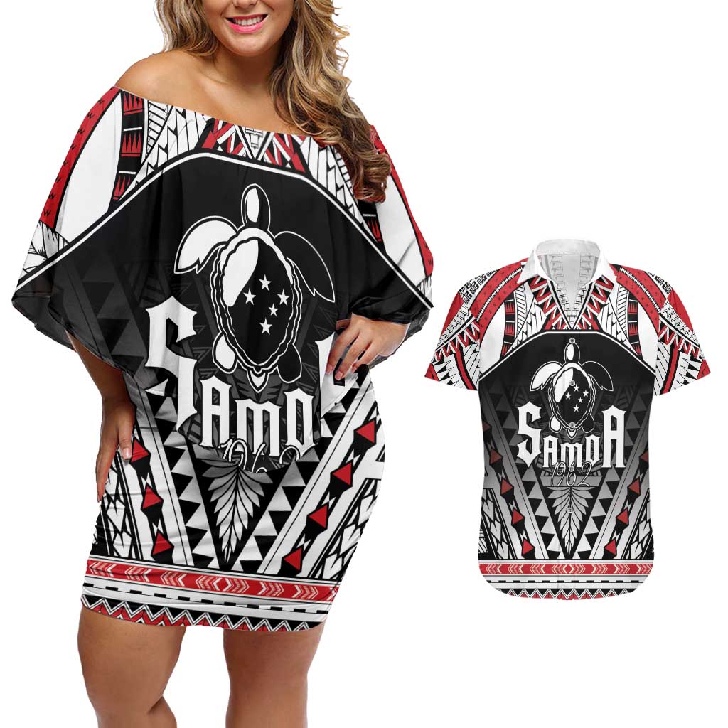 Samoa Independence Day Couples Matching Off Shoulder Short Dress and Hawaiian Shirt Proud To Be Samoan LT05 Black - Polynesian Pride