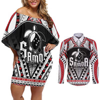 Samoa Independence Day Couples Matching Off Shoulder Short Dress and Long Sleeve Button Shirt Proud To Be Samoan LT05 Black - Polynesian Pride