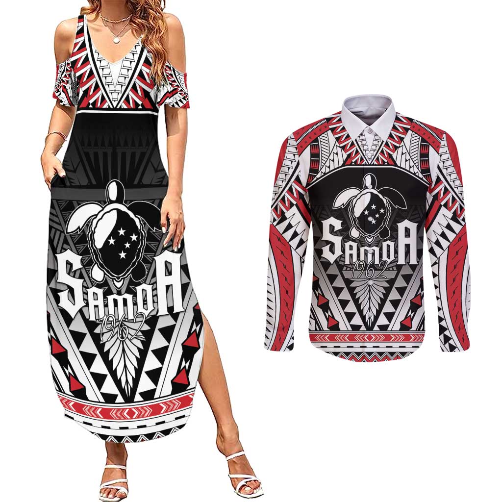 Samoa Independence Day Couples Matching Summer Maxi Dress and Long Sleeve Button Shirt Proud To Be Samoan LT05 Black - Polynesian Pride
