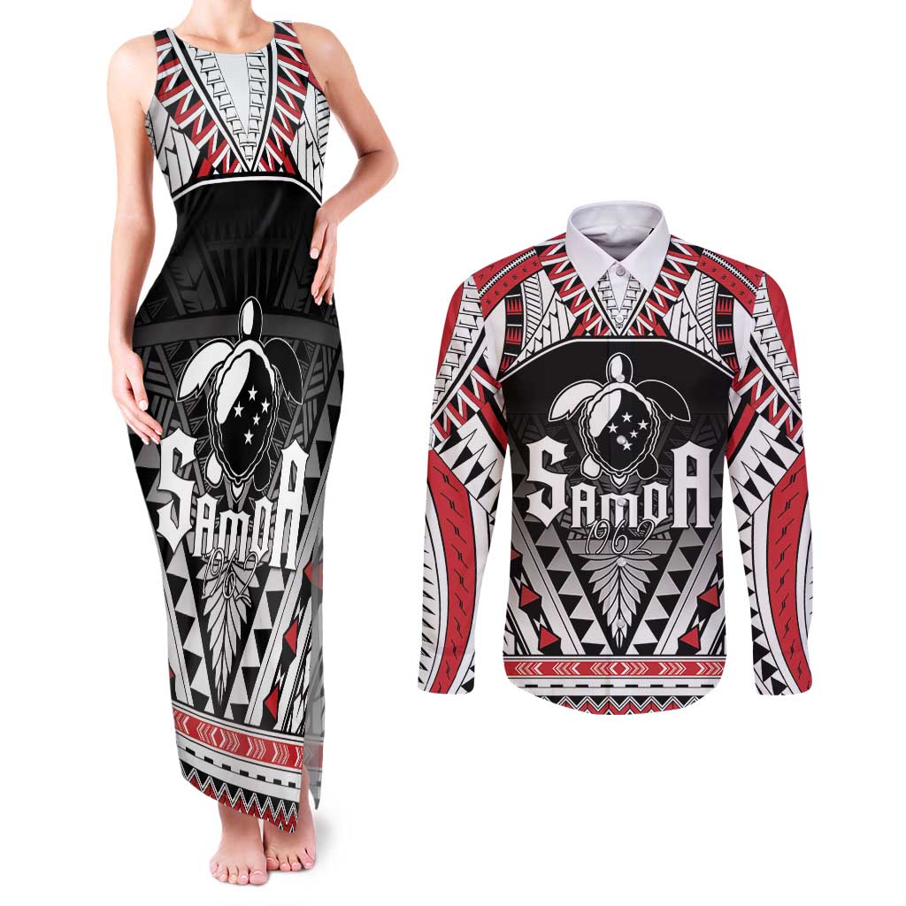 Samoa Independence Day Couples Matching Tank Maxi Dress and Long Sleeve Button Shirt Proud To Be Samoan LT05 Black - Polynesian Pride