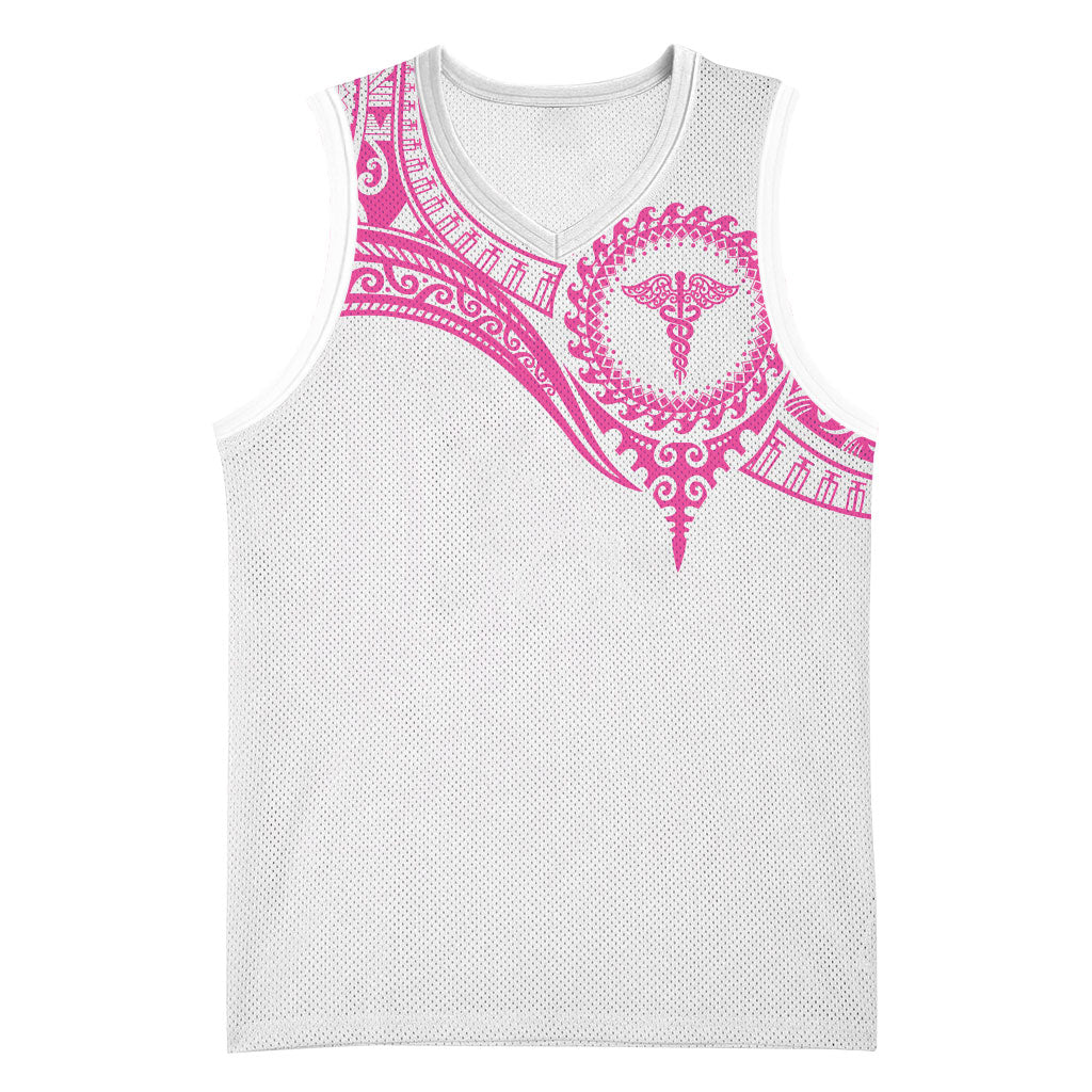 Personalised New Zealand Aotearoa Basketball Jersey Nurse Tribal Pink Version LT05 Unisex Pink - Polynesian Pride