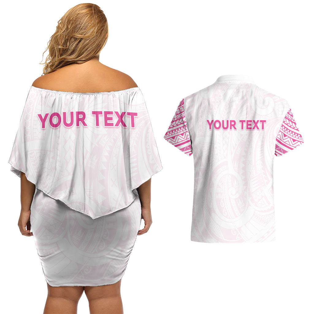 Personalised New Zealand Aotearoa Couples Matching Off Shoulder Short Dress and Hawaiian Shirt Nurse Tribal Pink Version