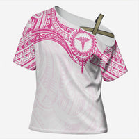 Personalised New Zealand Aotearoa Cross Shoulder Shirt Nurse Tribal Pink Version