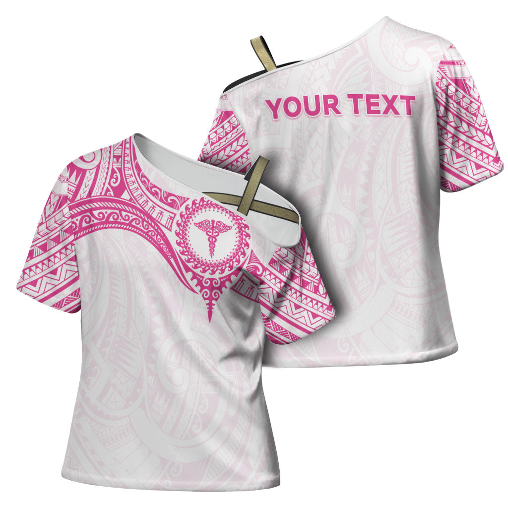 Personalised New Zealand Aotearoa Cross Shoulder Shirt Nurse Tribal Pink Version