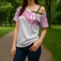 Personalised New Zealand Aotearoa Cross Shoulder Shirt Nurse Tribal Pink Version