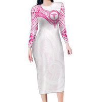 Personalised New Zealand Aotearoa Family Matching Long Sleeve Bodycon Dress and Hawaiian Shirt Nurse Tribal Pink Version