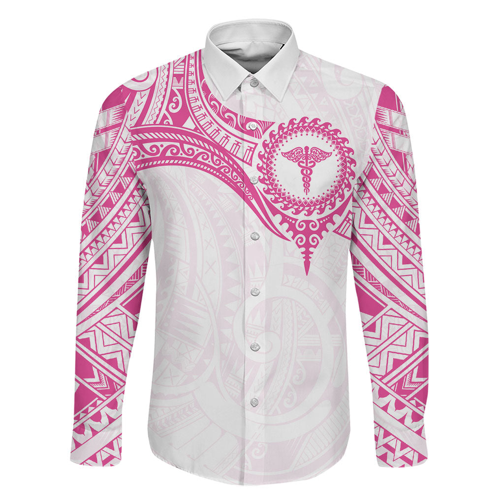 Personalised New Zealand Aotearoa Family Matching Off The Shoulder Long Sleeve Dress and Hawaiian Shirt Nurse Tribal Pink Version