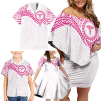 Personalised New Zealand Aotearoa Family Matching Off Shoulder Short Dress and Hawaiian Shirt Nurse Tribal Pink Version