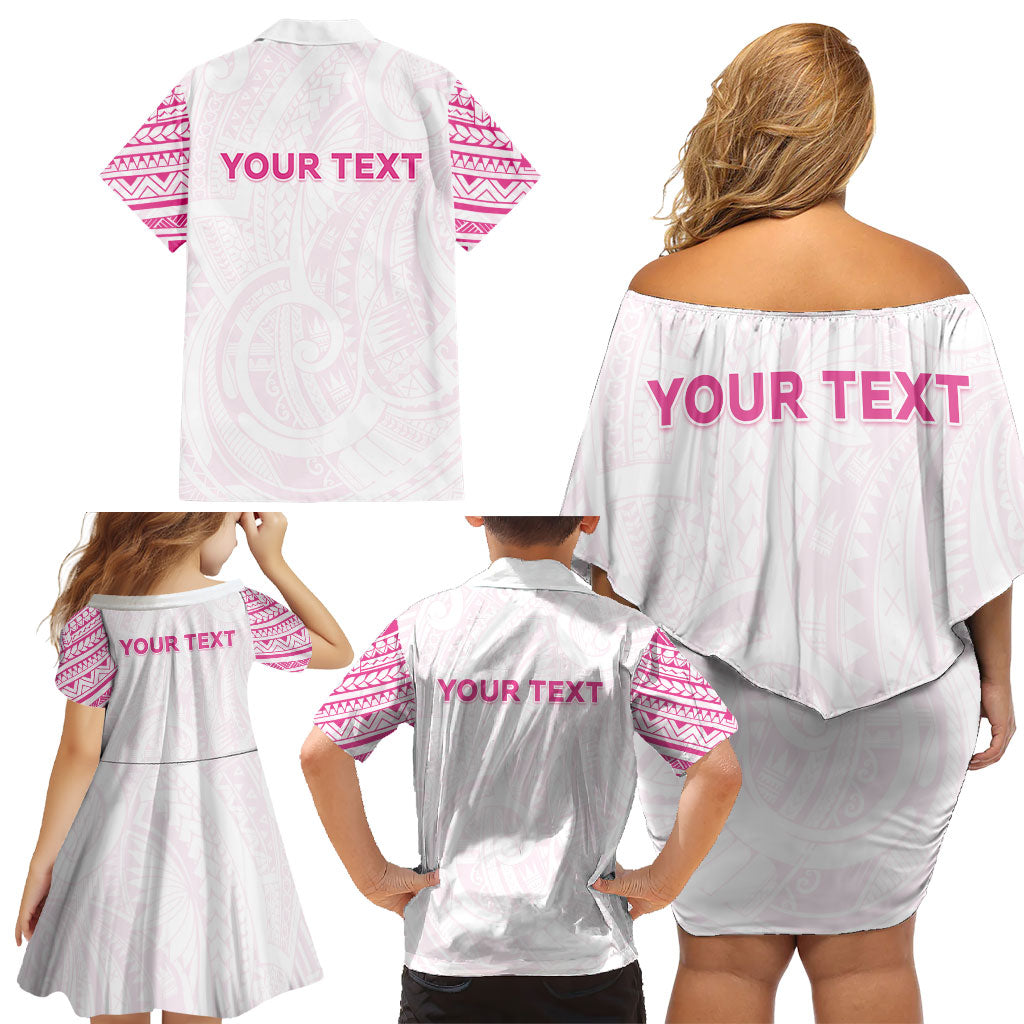 Personalised New Zealand Aotearoa Family Matching Off Shoulder Short Dress and Hawaiian Shirt Nurse Tribal Pink Version