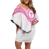 Personalised New Zealand Aotearoa Family Matching Off Shoulder Short Dress and Hawaiian Shirt Nurse Tribal Pink Version