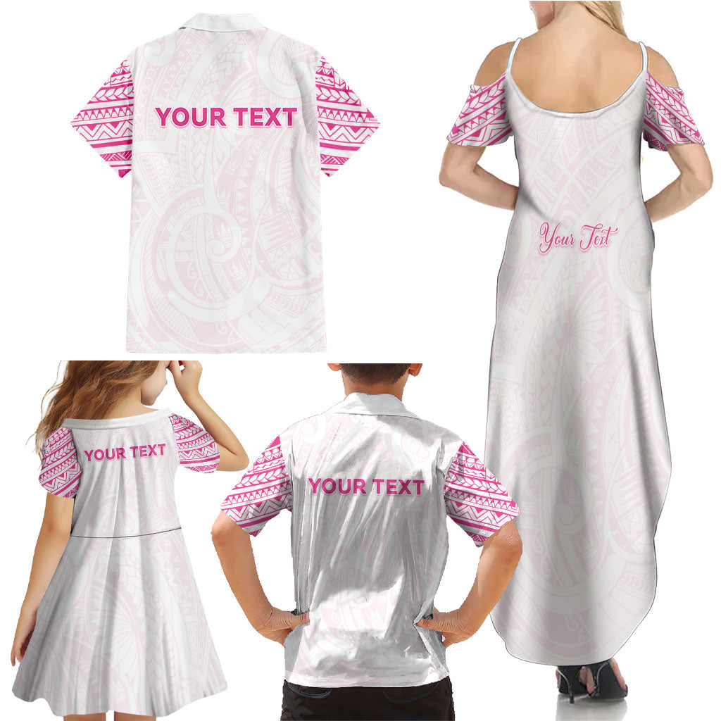 Personalised New Zealand Aotearoa Family Matching Summer Maxi Dress and Hawaiian Shirt Nurse Tribal Pink Version