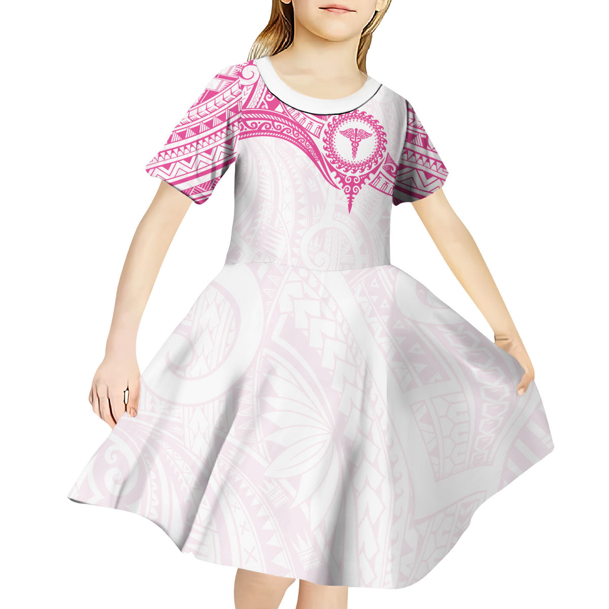 Personalised New Zealand Aotearoa Kid Short Sleeve Dress Nurse Tribal Pink Version LT05 - Polynesian Pride