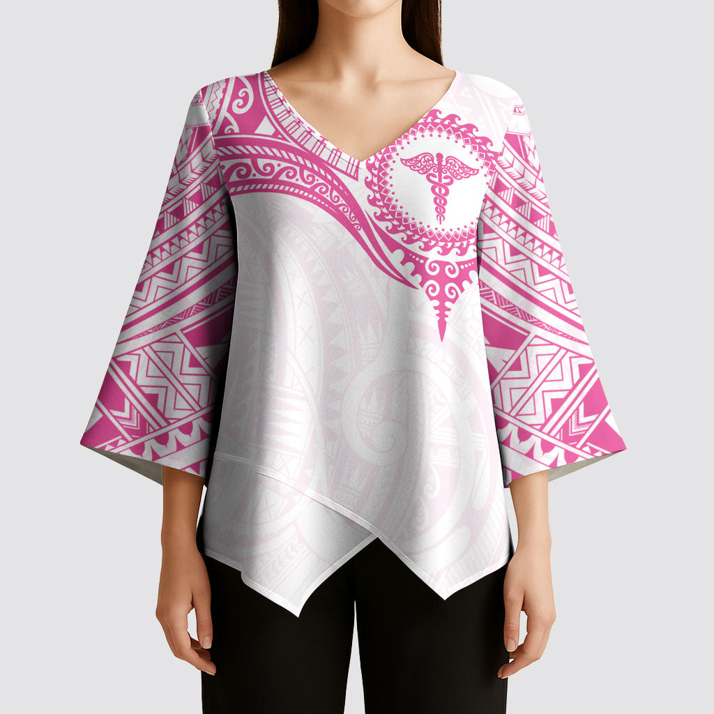 Personalised New Zealand Aotearoa Kimono Sleeve Blouse Nurse Tribal Pink Version LT05 - Polynesian Pride