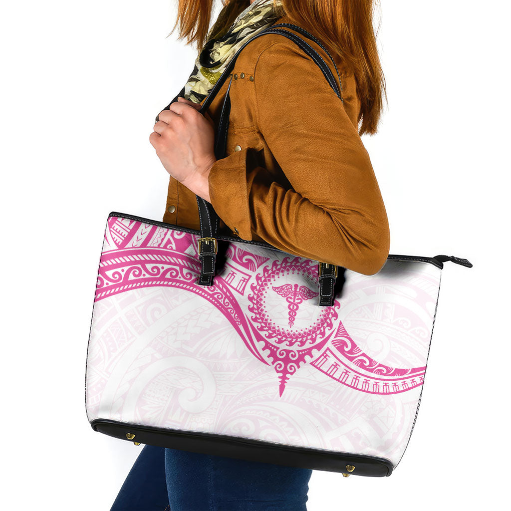 New Zealand Aotearoa Leather Tote Bag Nurse Tribal Pink Version LT05 Pink - Polynesian Pride