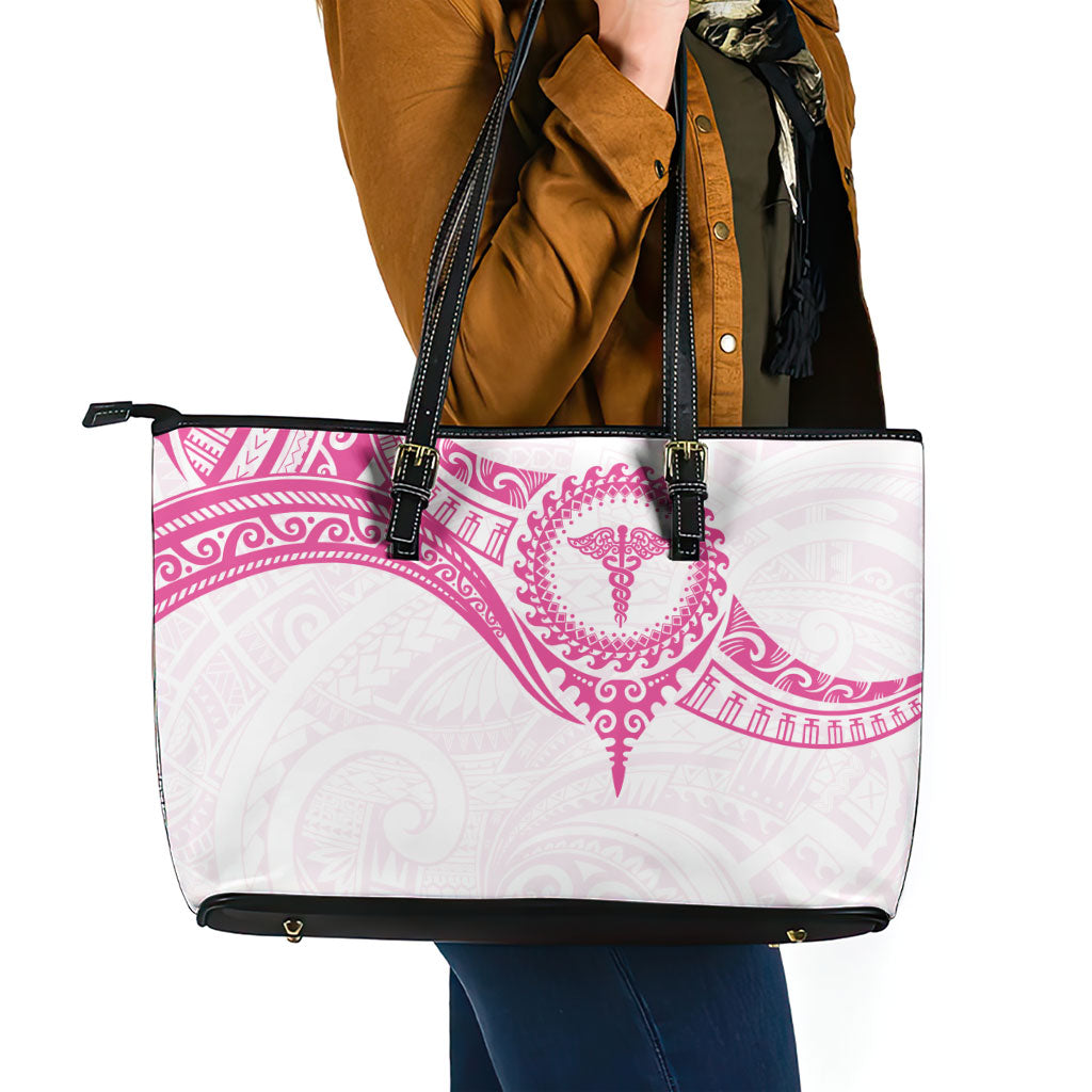 New Zealand Aotearoa Leather Tote Bag Nurse Tribal Pink Version LT05 - Polynesian Pride