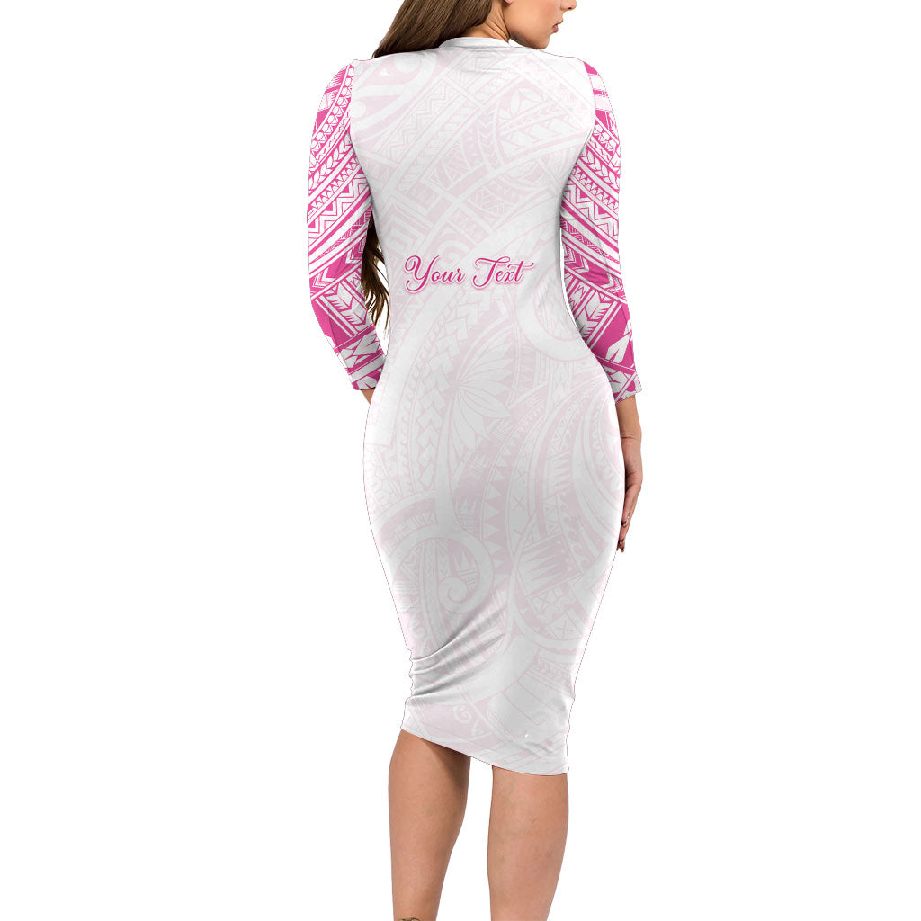 Personalised New Zealand Aotearoa Long Sleeve Bodycon Dress Nurse Tribal Pink Version LT05 - Polynesian Pride