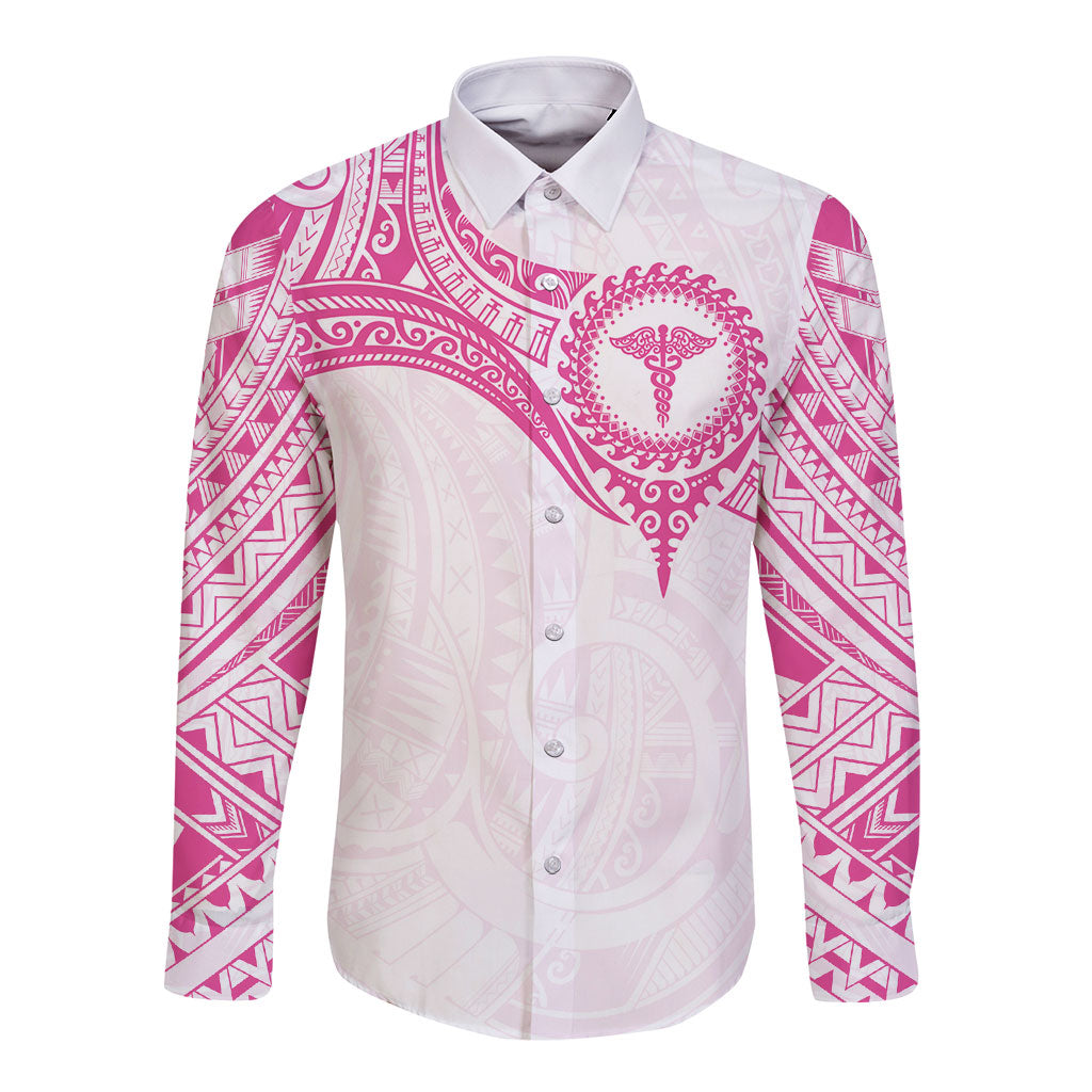 Personalised New Zealand Aotearoa Long Sleeve Button Shirt Nurse Tribal Pink Version LT05 Unisex Pink - Polynesian Pride