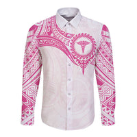 Personalised New Zealand Aotearoa Long Sleeve Button Shirt Nurse Tribal Pink Version LT05 Unisex Pink - Polynesian Pride