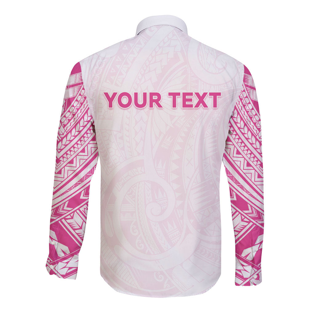 Personalised New Zealand Aotearoa Long Sleeve Button Shirt Nurse Tribal Pink Version LT05 - Polynesian Pride