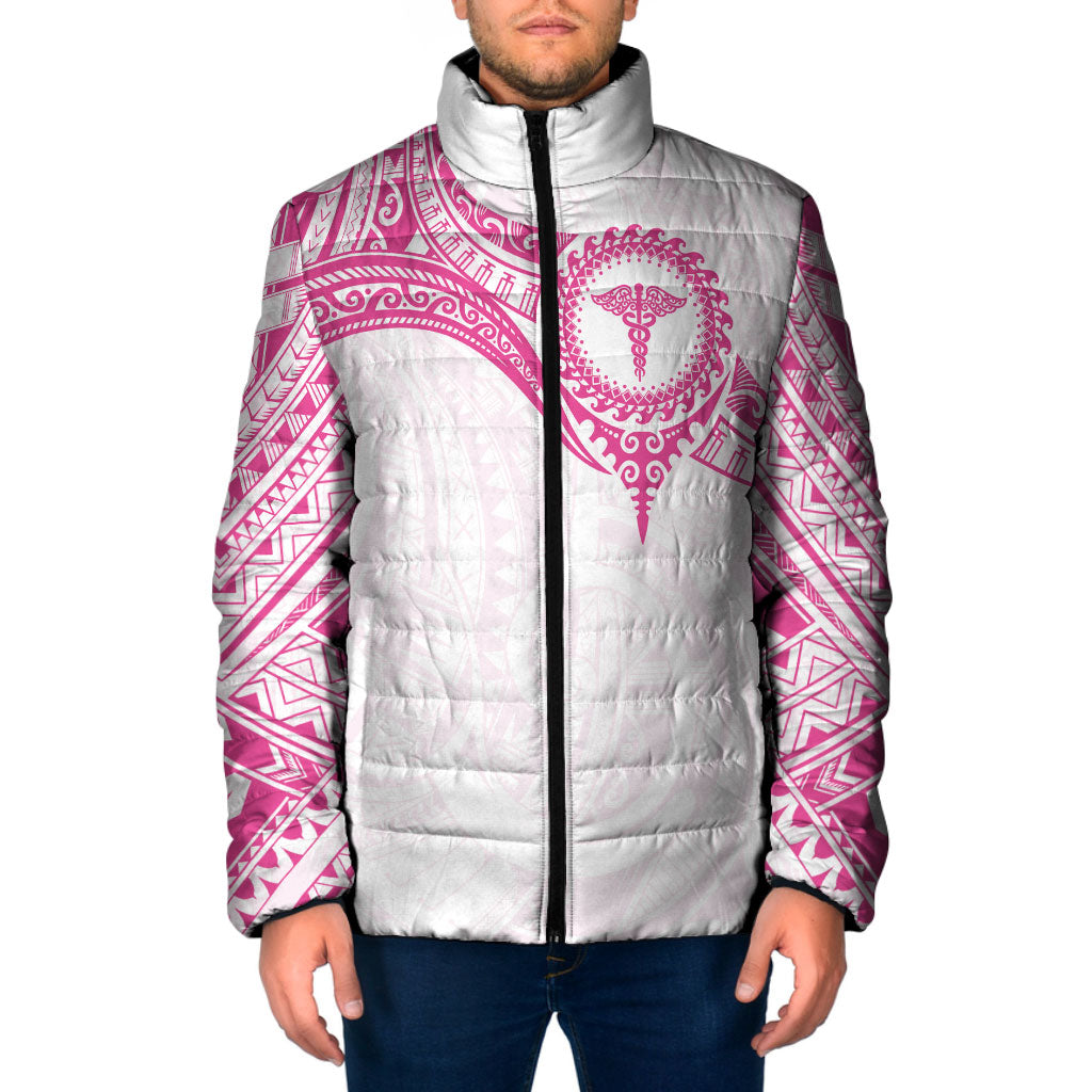 Personalised New Zealand Aotearoa Padded Jacket Nurse Tribal Pink Version LT05 Men Pink - Polynesian Pride
