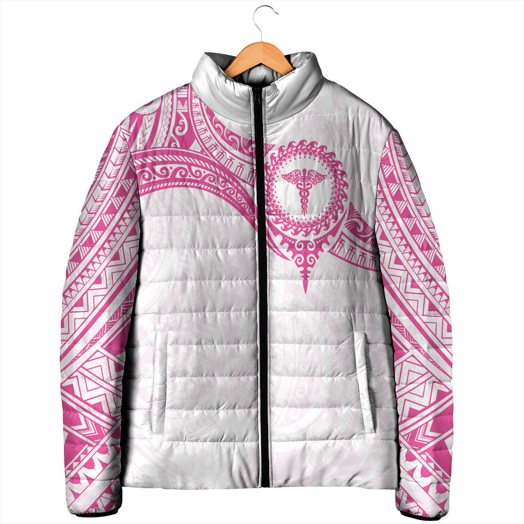 Personalised New Zealand Aotearoa Padded Jacket Nurse Tribal Pink Version LT05 - Polynesian Pride