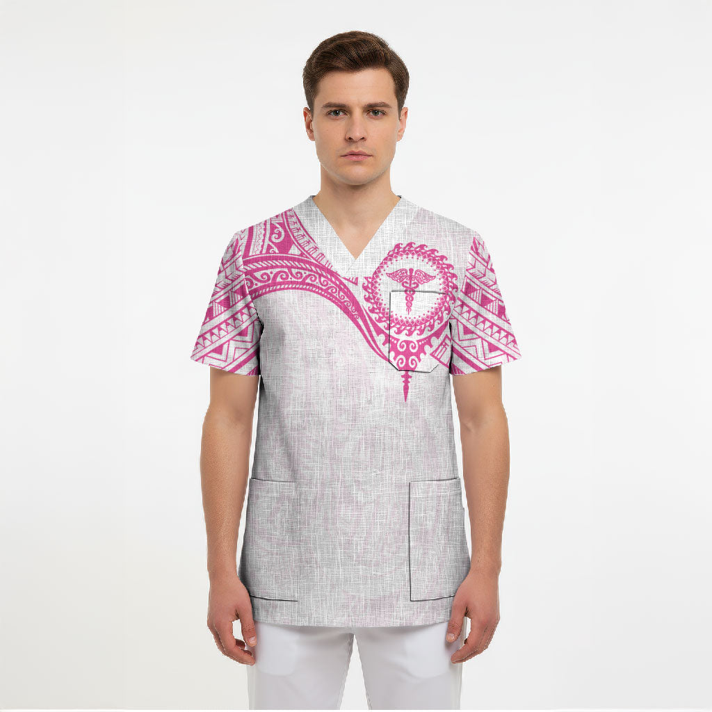 Personalised New Zealand Aotearoa Scrub Top Nurse Tribal Pink Version LT05 - Polynesian Pride